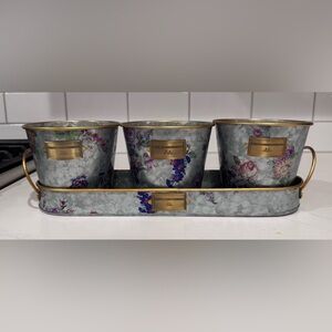 MacKenzie-Childs Floral Metal Planter Set with Gold Trim